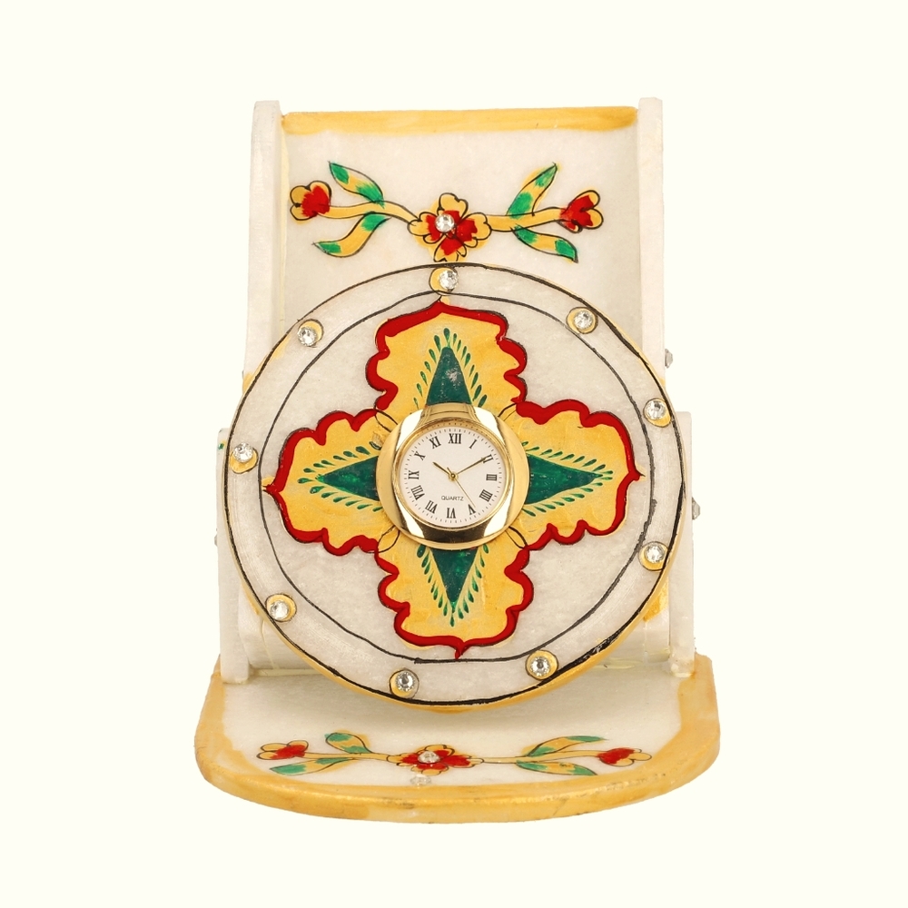 Marble Clock Phone Holder - Yellow and Green